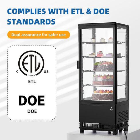 Towallmark Refrigerated Display Case, 2.0 Cu.Ft, Countertop Pastry Display Case Commercial Display Refrigerator with LED Lighting, Frost-Free Air-Cooling, Locked Door for Bakery in Saudi Arabia