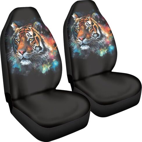 Watercolor Tiger Car Seat Cover for Front Seat for Women Men, Stretchy Soft Vehicles Seat Cover, Universal Fit High Back Car Interior Accessories for SUV Van Sedan, Brown and Black in Saudi Arabia