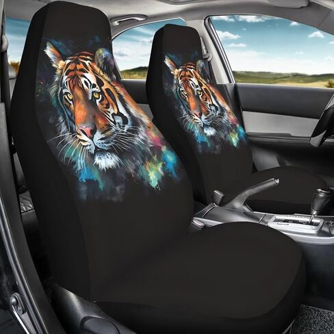 Watercolor Tiger Car Seat Cover for Front Seat for Women Men, Stretchy Soft Vehicles Seat Cover, Universal Fit High Back Car Interior Accessories for SUV Van Sedan, Brown and Black in Saudi Arabia