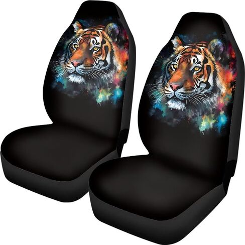 Watercolor Tiger Car Seat Cover for Front Seat for Women Men, Stretchy Soft Vehicles Seat Cover, Universal Fit High Back Car Interior Accessories for SUV Van Sedan, Brown and Black in Saudi Arabia