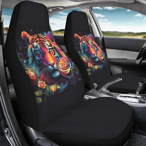Watercolor Tiger Car Seat Cover for Front Seat for Women Men, Stretchy Soft Vehicles Seat Cover, Universal Fit High Back Car Interior Accessories for SUV Van Sedan, Brown and Black in Saudi Arabia