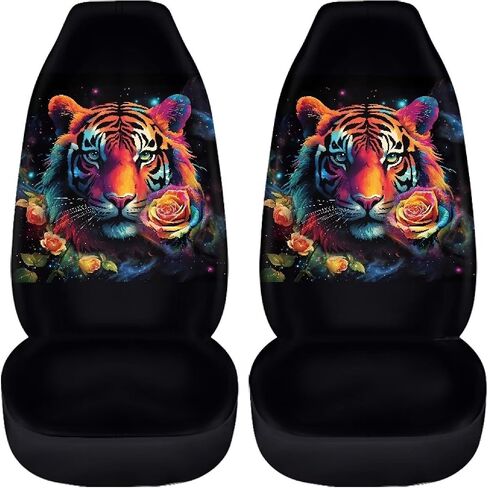 Watercolor Tiger Car Seat Cover for Front Seat for Women Men, Stretchy Soft Vehicles Seat Cover, Universal Fit High Back Car Interior Accessories for SUV Van Sedan, Brown and Black in Saudi Arabia