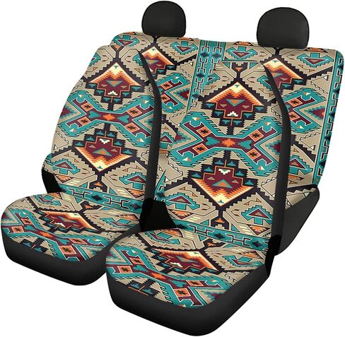 Native Navajo Print Car Seat Covers Full Set for Men Women,Tribal Aztec Design Front and Rear Split Bench Car Seat Cover,Universal Fit for Cars Truck Van SUV in Saudi Arabia
