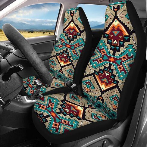 Native Navajo Print Car Seat Covers Full Set for Men Women,Tribal Aztec Design Front and Rear Split Bench Car Seat Cover,Universal Fit for Cars Truck Van SUV in Saudi Arabia
