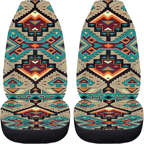Native Navajo Print Car Seat Covers Full Set for Men Women,Tribal Aztec Design Front and Rear Split Bench Car Seat Cover,Universal Fit for Cars Truck Van SUV in Saudi Arabia