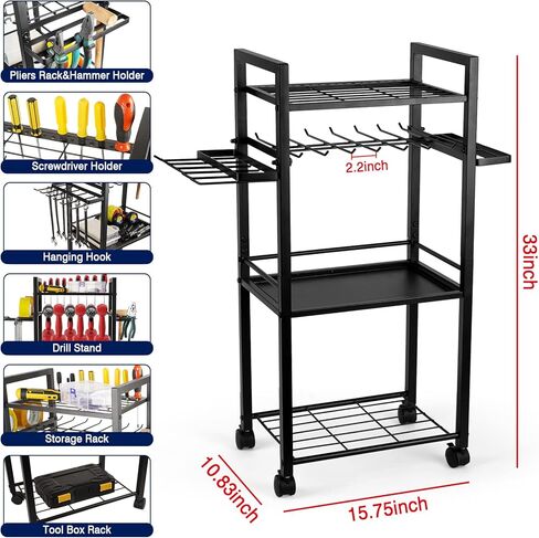 Tool Storage Organizer Garage Storage Organization Heavy Duty Metal Drill Holder with Wheels Rolling Tool Cart Gift for Men Dad in Kuwait