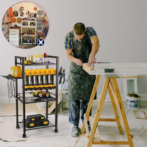 Tool Storage Organizer Garage Storage Organization Heavy Duty Metal Drill Holder with Wheels Rolling Tool Cart Gift for Men Dad in Kuwait