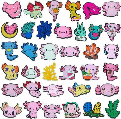 37 Pcs Axolotl Shoe Charms for Crocs PVC Shoe Crocs Charms Decorations for Boys and Girls, Durable and Colorful Shoe Charms for DIY in Saudi Arabia