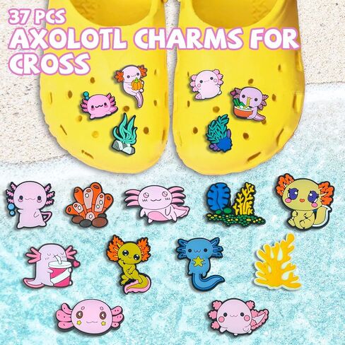 37 Pcs Axolotl Shoe Charms for Crocs PVC Shoe Crocs Charms Decorations for Boys and Girls, Durable and Colorful Shoe Charms for DIY in Saudi Arabia