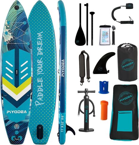 Paddle Boards for Adults, 10'6"/11"/11'6" Inflatable Paddle Board, Super Non Slip Eva, Stand Up Paddle Board with Removable Fins, Adjustable Paddle, Pump, Shoulder Strap, Leash, Standing Boat in Saudi Arabia