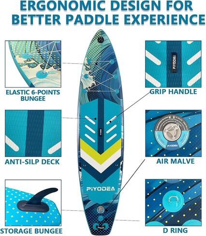 Paddle Boards for Adults, 10'6"/11"/11'6" Inflatable Paddle Board, Super Non Slip Eva, Stand Up Paddle Board with Removable Fins, Adjustable Paddle, Pump, Shoulder Strap, Leash, Standing Boat in Saudi Arabia