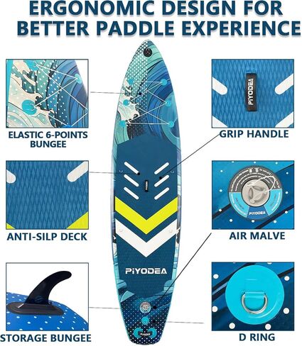 Paddle Boards for Adults, 10'6"/11"/11'6" Inflatable Paddle Board, Super Non Slip Eva, Stand Up Paddle Board with Removable Fins, Adjustable Paddle, Pump, Shoulder Strap, Leash, Standing Boat in Saudi Arabia