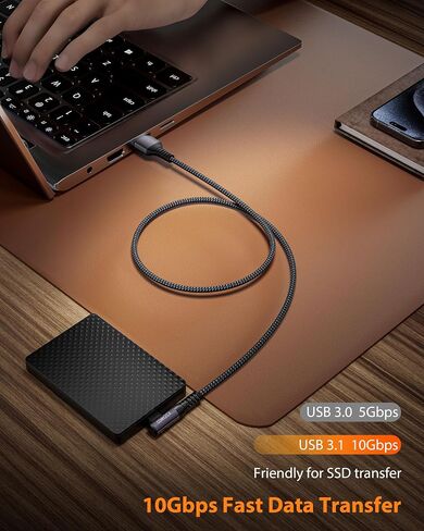 CONMDEX USB C Charger Cable [1ft, 2-Pack] 10Gbps USB 3.1 Gen 2 USB A to USB C Data Transfer Braided Cord, Right Angle Android Auto CarPlay Type C Cable for iPhone 15 Plus Pro Max Samsung Galaxy S23 in Saudi Arabia
