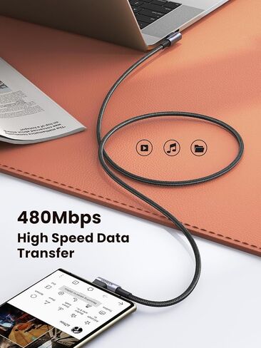 UGREEN Right Angle USB C to USB C Cable, 60W USB C Fast Charging Cable 90 Degree Compatible with iPhone 15/15 Plus/15 Pro, MacBook Pro, iPad Pro, Samsung Galaxy S24/S23, Google Pixel 8/7, 3.3FT in Kuwait