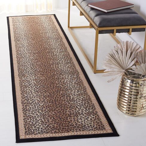 سجادة SAFAVIEH Journey Collection - 2'2" x 9'، بيج وأسود، تصميم طباعة جلد الفهد، لا يتساقط، قابلة للغسل في الغسالة ومقاومة للانزلاق، مثالية للمناطق ذات حركة المرور العالية في غرفة المعيشة وغرفة النوم (JNY117B) in Saudi Arabia