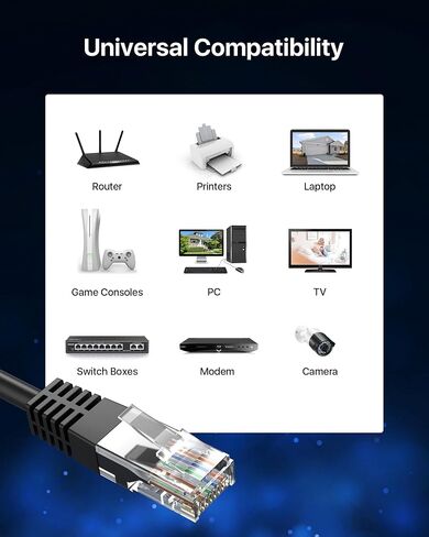 Cat 6 Ethernet Cable 100 ft, Outdoor&Indoor, High Speed RJ45 Internet Network Cable, Long Cat6 Ethernet Patch Cable 100 Foot, Black in Saudi Arabia