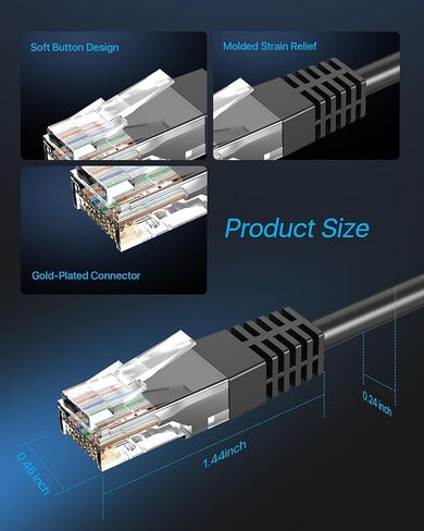 Cat 6 Ethernet Cable 100 ft, Outdoor&Indoor, High Speed RJ45 Internet Network Cable, Long Cat6 Ethernet Patch Cable 100 Foot, Black in Saudi Arabia
