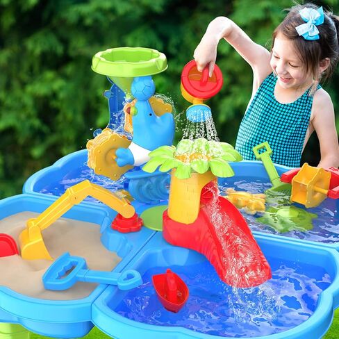 Sand Water Table for Toddlers, 2 in 1 Sand Table and Water Play Table Beach Toys for Kids Boys Girls,Outdoor Activity Sensory Play Table in Saudi Arabia