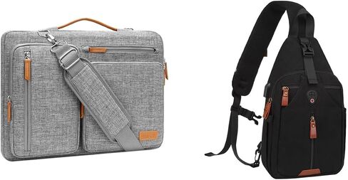 MOSISO Sling Backpackwith USB Charging Port & Removable Strap&360 Protective Laptop Shoulder Bag, 15-15.6 inch Computer Bag Side Open Messenger Bag with 4 Zipper Pockets & Handle, Gray&Black in Saudi Arabia