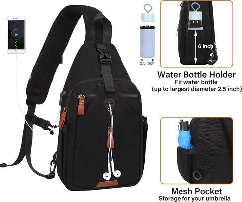 MOSISO Sling Backpackwith USB Charging Port & Removable Strap&360 Protective Laptop Shoulder Bag, 15-15.6 inch Computer Bag Side Open Messenger Bag with 4 Zipper Pockets & Handle, Gray&Black in Saudi Arabia
