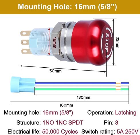 Metal Latching Emergency Stop Push Button Switch,19mm 1NO 1NC Button Switch Knob Rotary Switch,Stianless Steel 0.75" Mouting Hole in Saudi Arabia