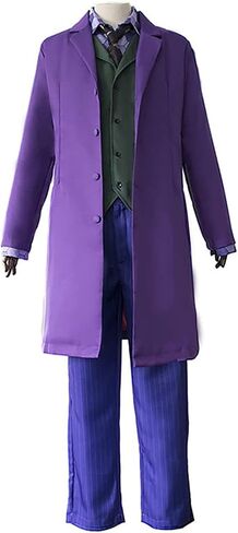 Joker Costume Knight Clown Cosplay Outfit Purple Coat Shirt Vest Full Suits Adult Halloween Deluxe Set Accessories in Saudi Arabia