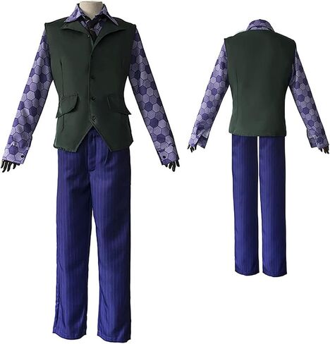 Joker Costume Knight Clown Cosplay Outfit Purple Coat Shirt Vest Full Suits Adult Halloween Deluxe Set Accessories in Saudi Arabia