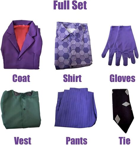 Joker Costume Knight Clown Cosplay Outfit Purple Coat Shirt Vest Full Suits Adult Halloween Deluxe Set Accessories in Saudi Arabia