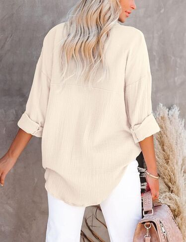Davenil Women Button Down Shirts Cotton Linen Casual Collar Blouses in Saudi Arabia
