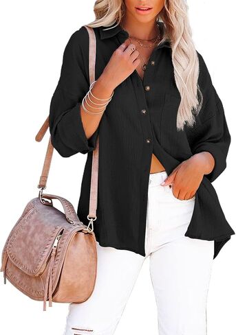 Davenil Women Button Down Shirts Cotton Linen Casual Collar Blouses in Saudi Arabia