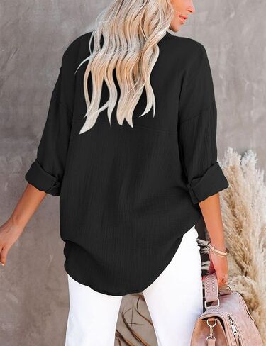 Davenil Women Button Down Shirts Cotton Linen Casual Collar Blouses in Saudi Arabia