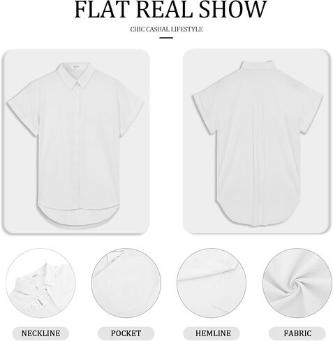 Womens Button Down Casual Shirts Cotton Short Sleeve Blouses Solid Summer Tops with Pocket in Saudi Arabia