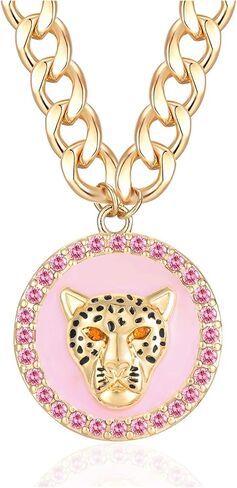 Women's Gold Crystal Leopard Head Necklace Statement Hip Hop Chunky Panther Choker Chain Cocktail Costume Party Jewelry in Saudi Arabia