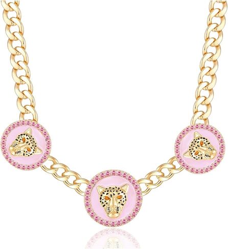 Women's Gold Crystal Leopard Head Necklace Statement Hip Hop Chunky Panther Choker Chain Cocktail Costume Party Jewelry in Saudi Arabia