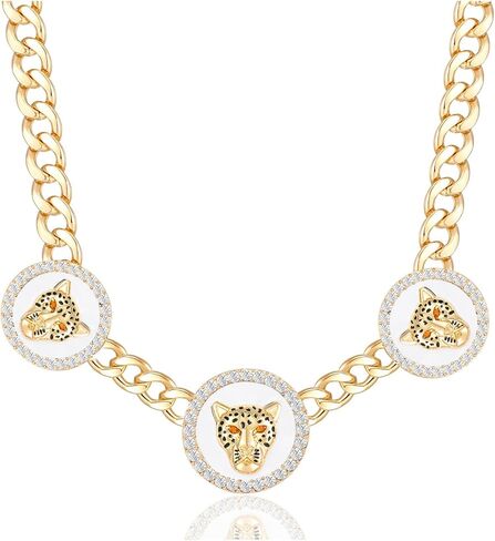 Women's Gold Crystal Leopard Head Necklace Statement Hip Hop Chunky Panther Choker Chain Cocktail Costume Party Jewelry in Saudi Arabia
