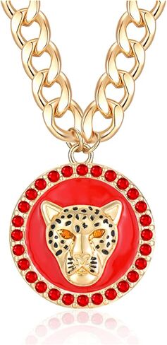 Women's Gold Crystal Leopard Head Necklace Statement Hip Hop Chunky Panther Choker Chain Cocktail Costume Party Jewelry in Saudi Arabia