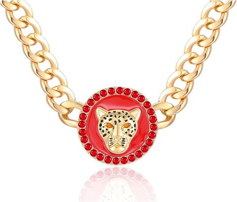 Women's Gold Crystal Leopard Head Necklace Statement Hip Hop Chunky Panther Choker Chain Cocktail Costume Party Jewelry in Saudi Arabia