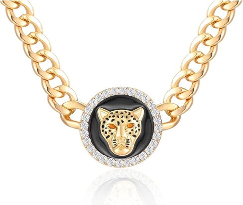Women's Gold Crystal Leopard Head Necklace Statement Hip Hop Chunky Panther Choker Chain Cocktail Costume Party Jewelry in Saudi Arabia