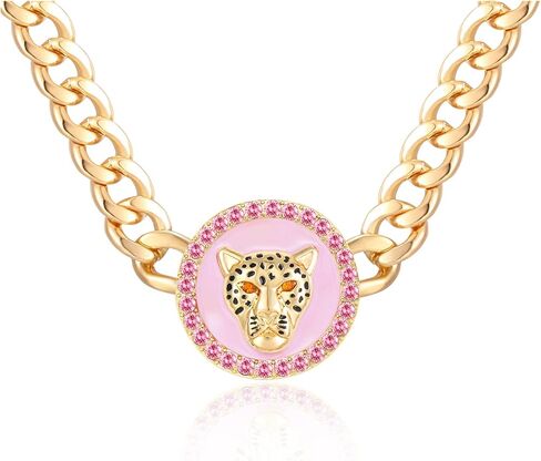 Women's Gold Crystal Leopard Head Necklace Statement Hip Hop Chunky Panther Choker Chain Cocktail Costume Party Jewelry in Saudi Arabia