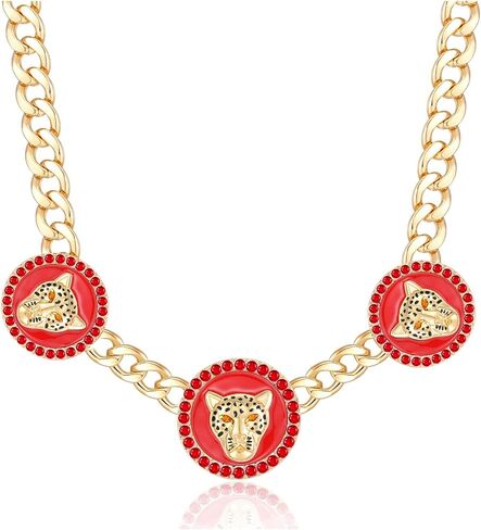 Women's Gold Crystal Leopard Head Necklace Statement Hip Hop Chunky Panther Choker Chain Cocktail Costume Party Jewelry in Saudi Arabia