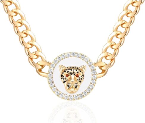 المرأة الذهب كريستال ليوبارد رئيس قلادة بيان الهيب هوب مكتنزة النمر المختنق سلسلة كوكتيل زي مجوهرات الحفلات in Kuwait