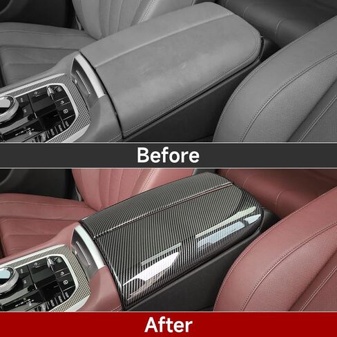 2 قطعة ل BMW X5 G05 X6 G06 X7 G07 2019-2022 اكسسوارات مسند الذراع غطاء غطاء ABS ألياف الكربون اللون سيارة مركز وحدة التحكم صندوق تخزين غطاء الكسوة in Saudi Arabia