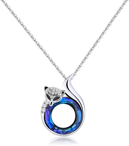 Circle Blue Crystal Fox Necklace Silver Cubic Zirconia Pendant Necklace Handmade Necklaces for Women Fox Jewelry in Saudi Arabia