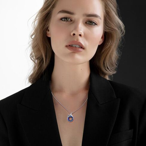 Circle Blue Crystal Fox Necklace Silver Cubic Zirconia Pendant Necklace Handmade Necklaces for Women Fox Jewelry in Saudi Arabia