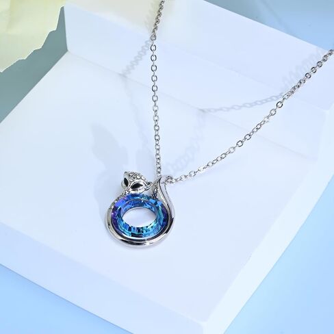 Circle Blue Crystal Fox Necklace Silver Cubic Zirconia Pendant Necklace Handmade Necklaces for Women Fox Jewelry in Saudi Arabia