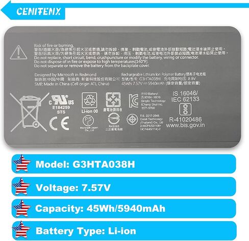 استبدال بطارية G3HTA038H DYNM02 لبطارية Microsoft Surface Pro 5 موديل 1796، وبطارية Surface Pro 6 موديل 1807 12.3 بوصة (45Wh/7.57V/5940mAh) مع أدوات in Kuwait