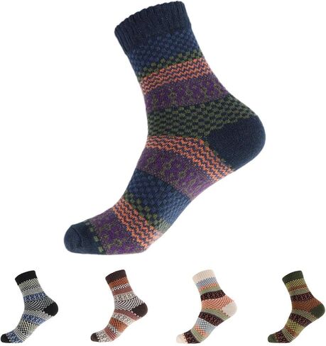 5 Pairs Men's Wool Socks Winter Warm Thick Knit Cabin Cozy Crew Socks in Saudi Arabia