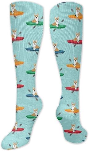 Corgis in Kayaks Fabric Cute Outdoors Dog Compression Socks for Women Men is Best Graduated Athletic, Running, Flight,Travel,Nurses in Saudi Arabia