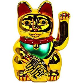 Gold Feng Shui Lucky Cats Fortune Cat Beckoning Waving Wealth Cat Maneki Neko 6 inch Tall #5488