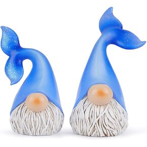 Hodao 2PCS Summer Gnomes Decor Sea Fish Gnomes Decoration Handmade Beach Swedish Gnomes Decor for Home Ocean Elf Decoration Home Ornaments Summer Gnomes Figurines (Blue)
